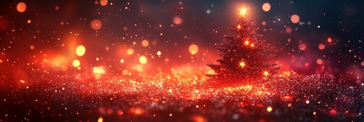 Festive Celebration, Warm Glow Lights Scatter in Winter Forest Nightscape for Holiday Stock