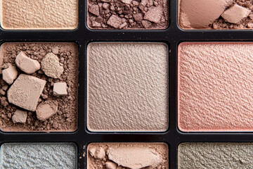 Fototapeta premium Eyeshadow colorful shades palette in mocha mousse tones close-up 
