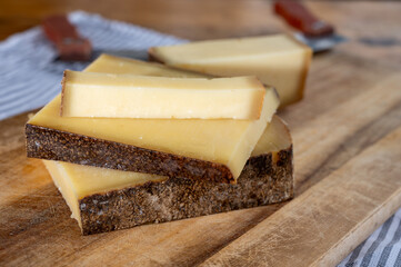 French aged in caves cheese Comte, made from unpasteurised cow milk Prestige,  Vieille Reserve close up