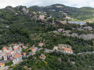 Aerial view on Italian Riviera from French-Italian border in Grimaldi village, Ventimiglia near...