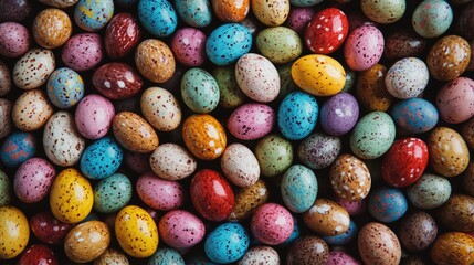Fototapeta premium Vibrant Collection of Easter Eggs in a Festive Pile on Cheerful Background