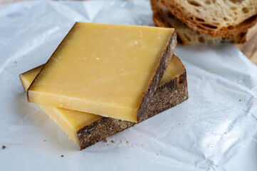 French aged in caves cheese Comte, made from unpasteurised cow milk Prestige,  Vieille Reserve close up