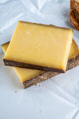 French aged in caves cheese Comte, made from unpasteurised cow milk Prestige,  Vieille Reserve close up
