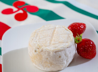 Cheese collection, soft sheeps milk brebis French cheese with mold produced on cheese farm in Basque Country in France