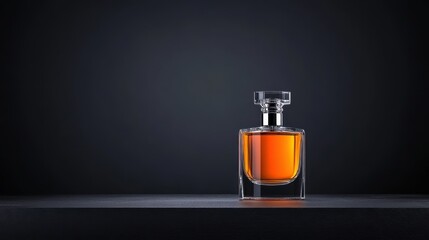 An isolated glass perfume bottle silhouetted against a dark background, creating a mysterious and sophisticated aura emphasizing the elegance of the fragrance.