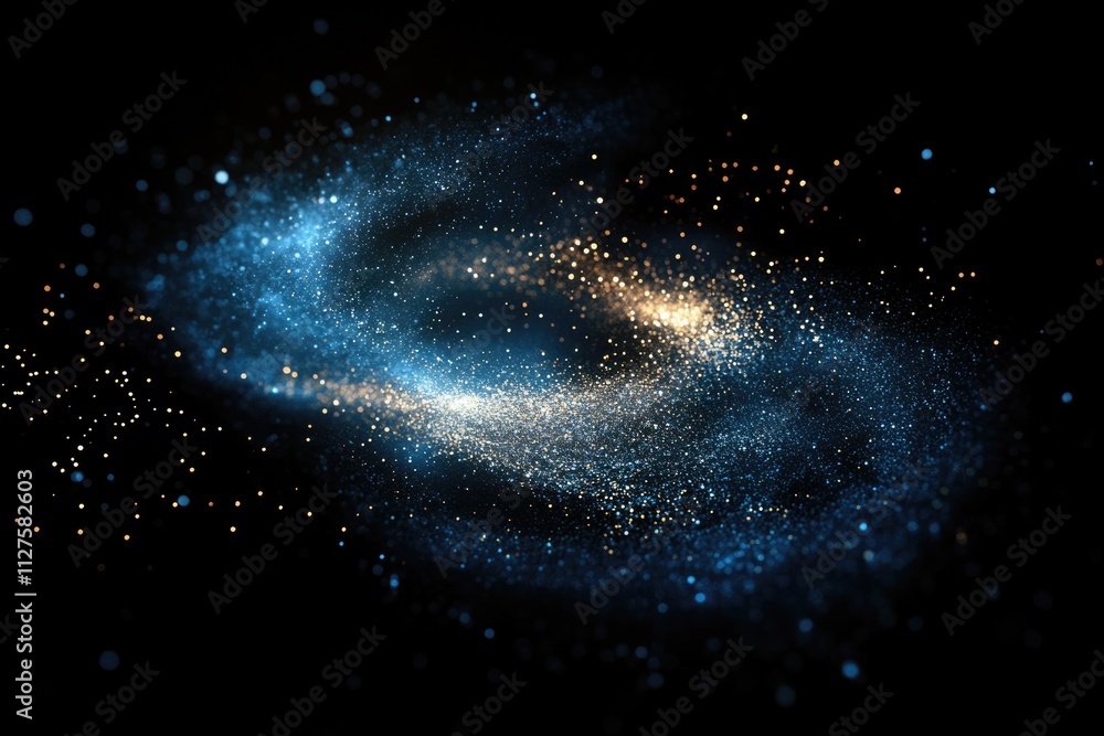 Poster illuminated blue bokeh: an abstract stardust background with subtle fog and magical circles