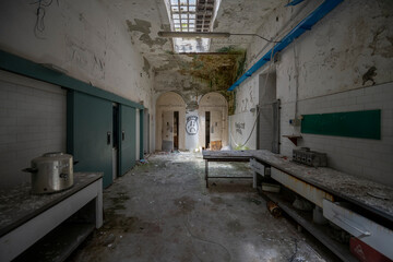 Old abandoned Renaissance huge hotel in northern Italy