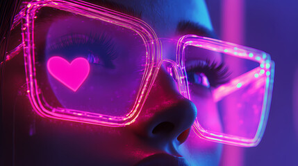 Capture a futuristic holographic computer displaying a romantic message, from a low eye-level angle with a unique top-down perspective utilize vibrant colors and sleek textures. Celestia. Illustration