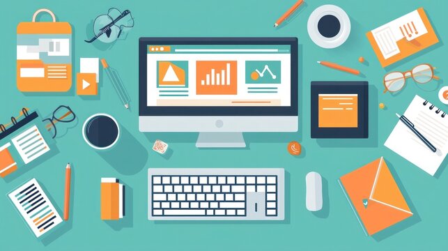 Modern Remote Work: Virtual Brainstorming Session with Colleagues - 2D Flat Illustration