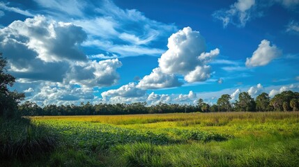 Fototapeta premium Vibrant Florida Vegetable Field Under Dramatic Cloudy Skies - A Colorful Agricultural Landscape