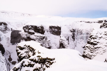 Fjadrargljufur canyon in Iceland in winter