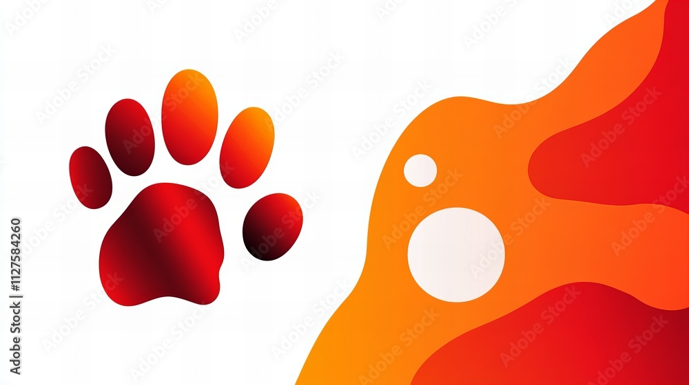 Poster a vibrant graphic design featuring a red gradient paw print alongside abstract colorful shapes.