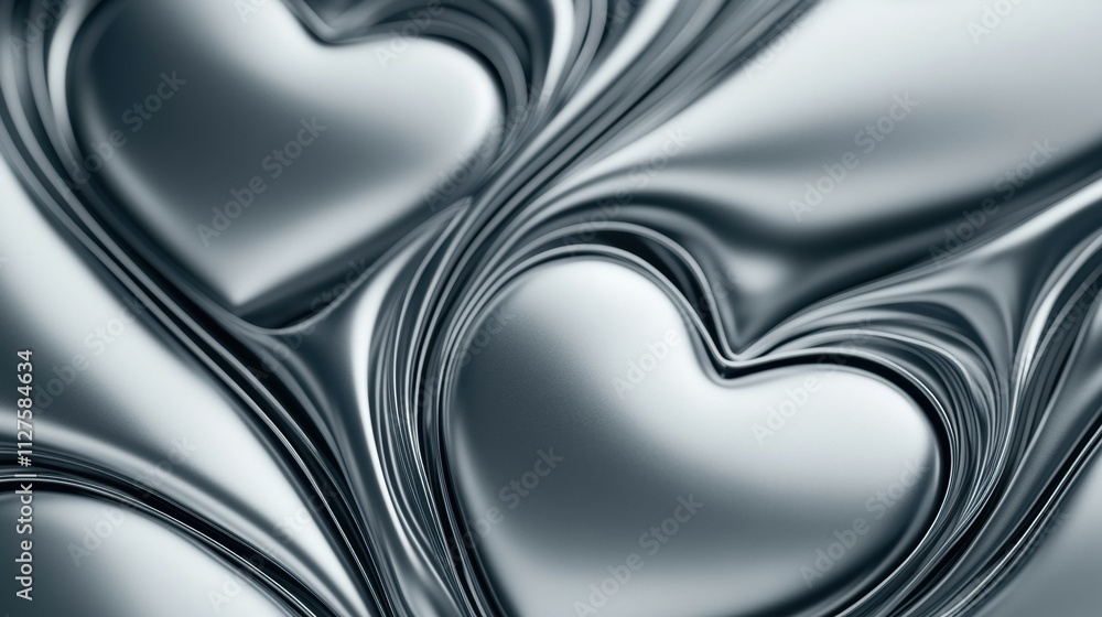 Poster abstract metallic hearts create a mesmerizing and futuristic visual effect, ai