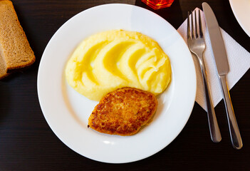 Pork cutlet with pureed potato served at eatery