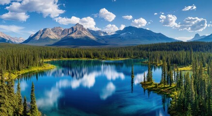 Fototapeta premium A beautiful lake surrounded by mountains with a clear blue sky