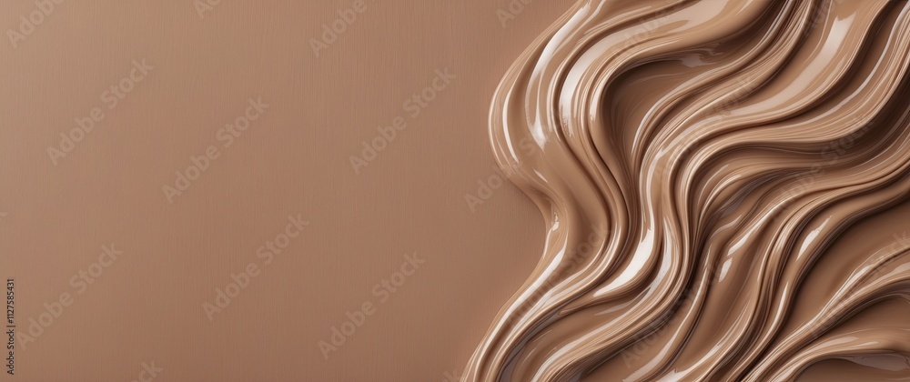 Poster abstract flowing pattern with mocha mousse color featuring fluid lines and glossy texture representi