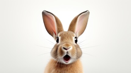 Obraz premium Surprised Funny Cute Bunny with Big Eyes on Light Background, Cute Animal Portrait