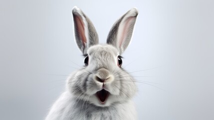 Obraz premium Surprised Funny Cute Bunny with Big Eyes on Light Background, Cute Animal Portrait