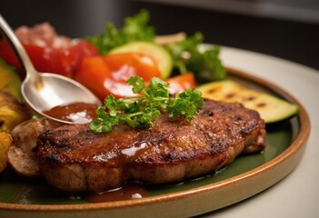 grilled steak with vegetables