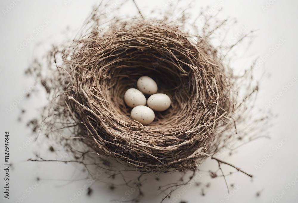 Poster empty bird nest isolated on white background