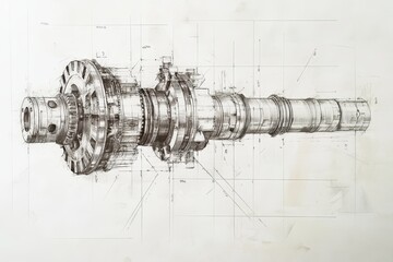 Technical drawing of a shaft gear in a mechanical engineering context  a photography perspective