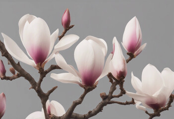 Collection of magnolia flowers isolated on transparent or white background