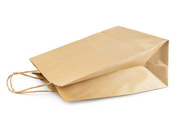 Recycled paper kraft shopping bag isolated on a white background