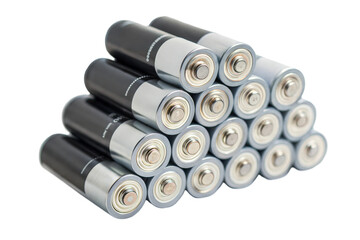 Stack of batteries, isolated on transparent or white background