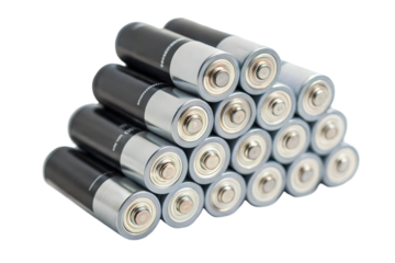 Stack of batteries, isolated on transparent or white background