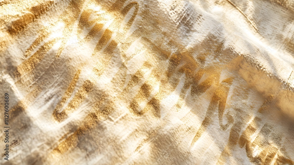 Poster a textured surface with golden abstract patterns and inscriptions.
