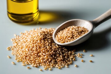 Close-Up View of Isolated Sesame Seeds and Oil on Clean Background Showcasing Nutritional Benefits and Culinary Applications