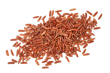 red rice heap isolated on white background. Top view. Flat lay