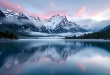 Fototapeta premium Morning Mist Over Mountain Lake