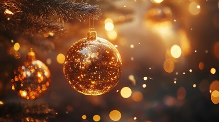 Fototapeta premium Festive christmas light decorations and ornaments creating a joyful new year winter atmosphere