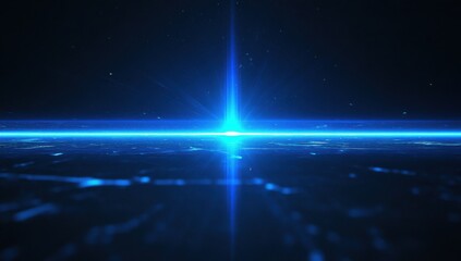 Obraz premium Blue light beam background, sci-fi technology style. The blue glow illuminates the dark space with stars and digital lines in motion. Sci-fi background for science fiction or futuristic movies.