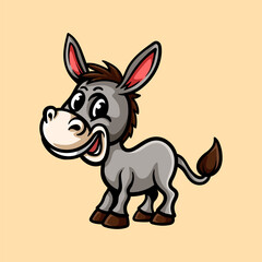 fun cartoon character of donkey isolated colored drawing line art style design illustration