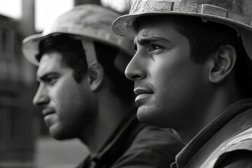 Dedicated construction workers in safety helmets engaged in their important task at the site