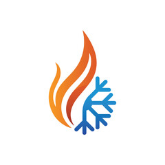 Air Conditioning Logo, HVAC Logo Concept with Fire Heating Cooling Snowflake Conditioning symbol
