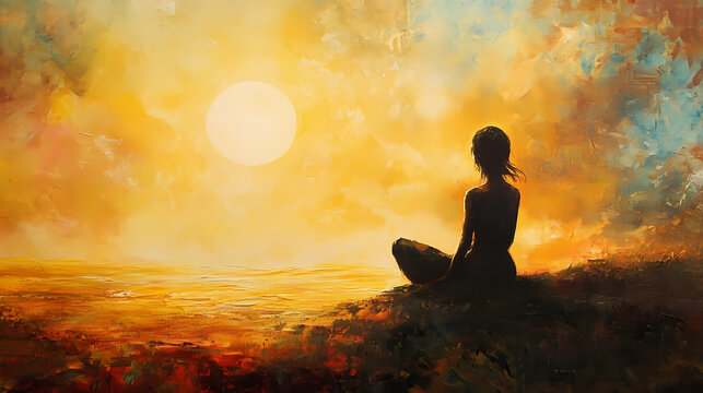 Illuminated soul: a painting of contemplation and inner peace. Reverie. Illustration