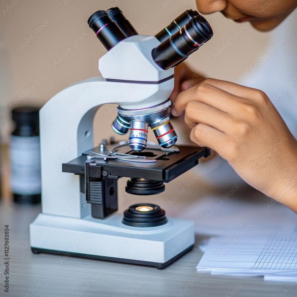 Aufkleber a scientist examining a specimen under a microscope in a laboratory setting, emphasizing precision a