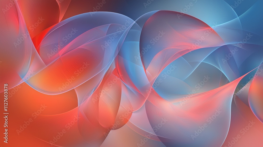 Poster smooth and elegant abstract waves in shades of red, orange, and blue create a dynamic and visually a