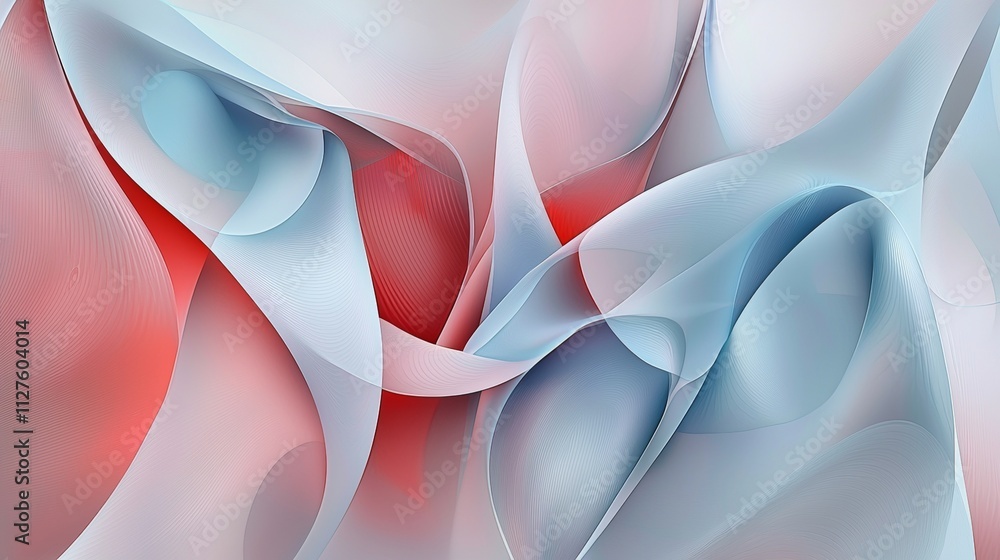 Poster smooth, translucent waves in vibrant shades of red and blue intertwine and blend seamlessly, creatin