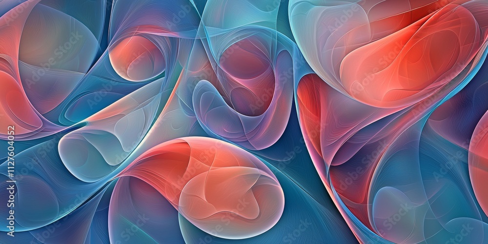 Poster intertwining red and blue swirls create a dynamic, visually captivating abstract composition, offeri
