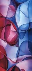 Smooth, curved shapes in vibrant shades of red and blue intertwine, creating a visually dynamic and abstract composition with a sense of fluidity and motion