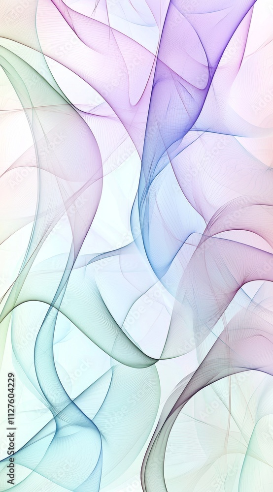 Poster pastel-colored abstract lines intertwining create a soft, flowing, and elegant visual background, ex