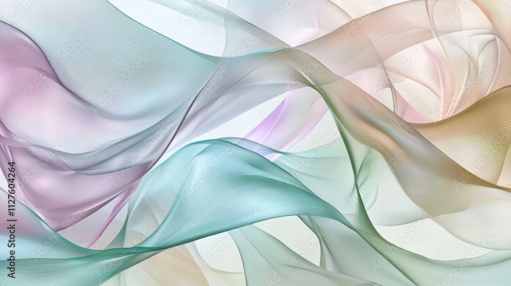 Poster flowing abstract waves in soft pastel colors create a beautiful and elegant design, ideal for backgr