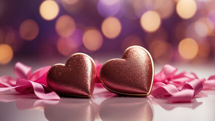 Fototapeta premium Two heart-shaped boxes, one slightly behind the other