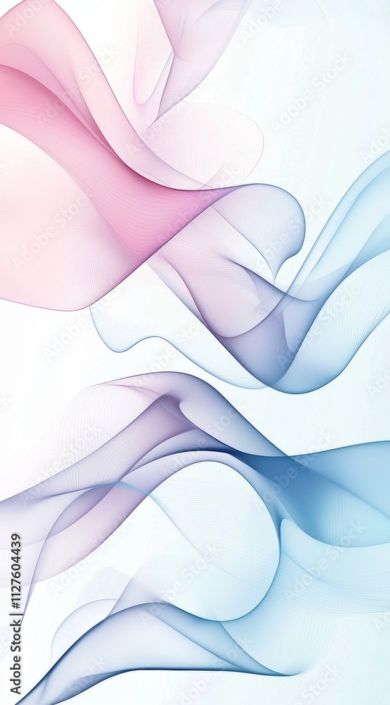 Poster pink and blue abstract waves are flowing and creating a dynamic and elegant composition on a white b