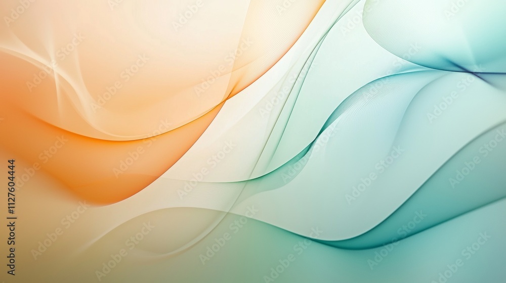 Poster flowing orange and teal waves create a calming and elegant abstract background, blending seamlessly 