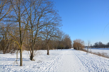 Uferweg am Fluss im Winter